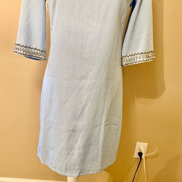 Lulu’s Dress Medium Mini Pale Blue Short Sleeve Silver Embellishments Crystals - Picture 3 of 16